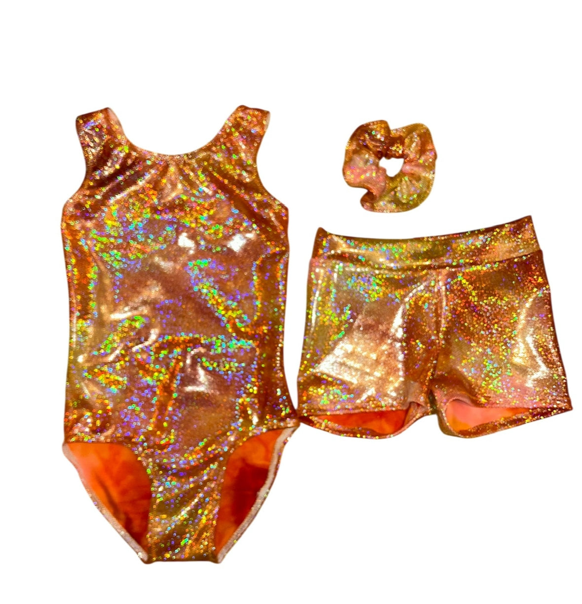 Orange shine leotard/shorts set