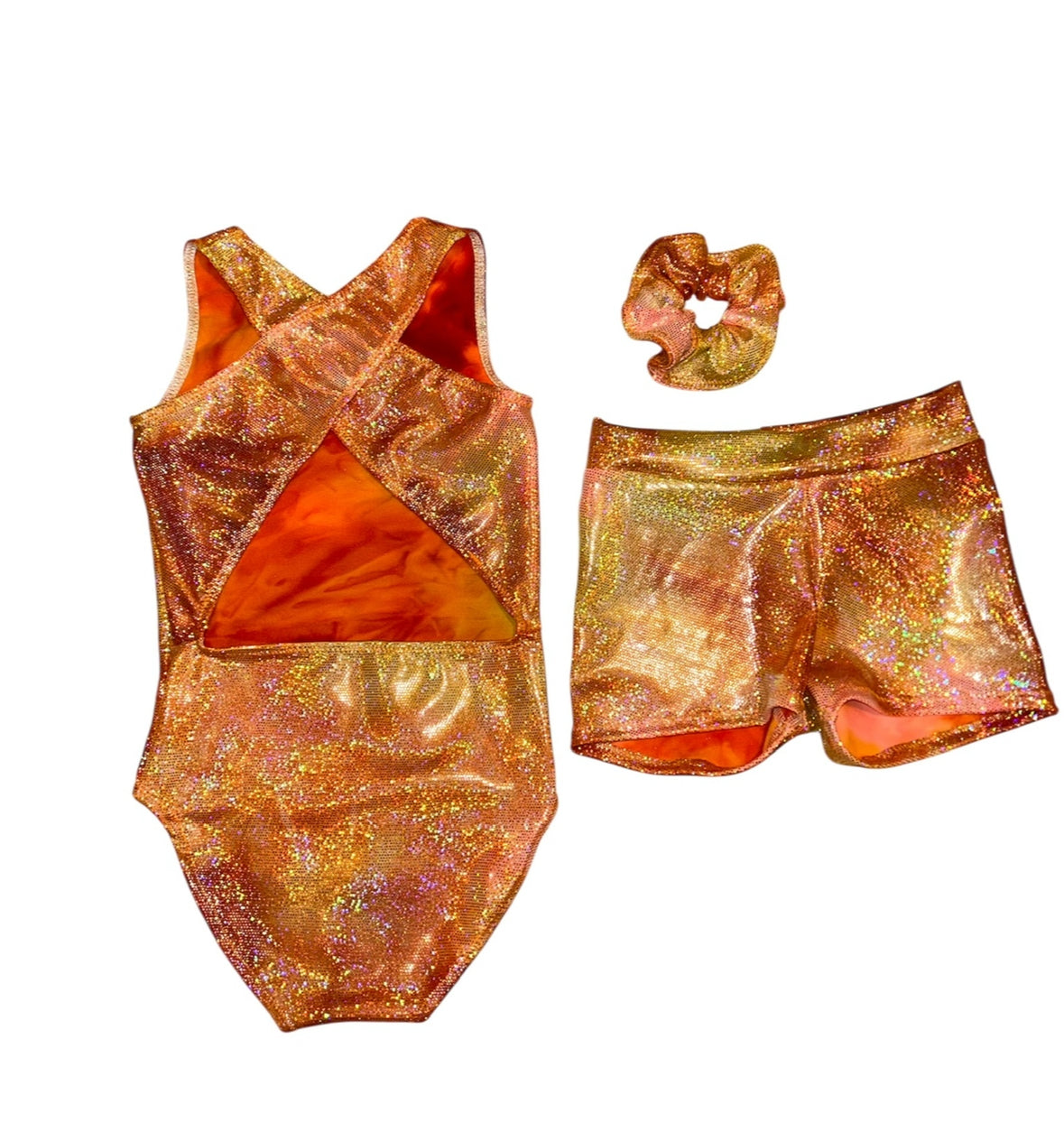 Orange shine leotard/shorts set