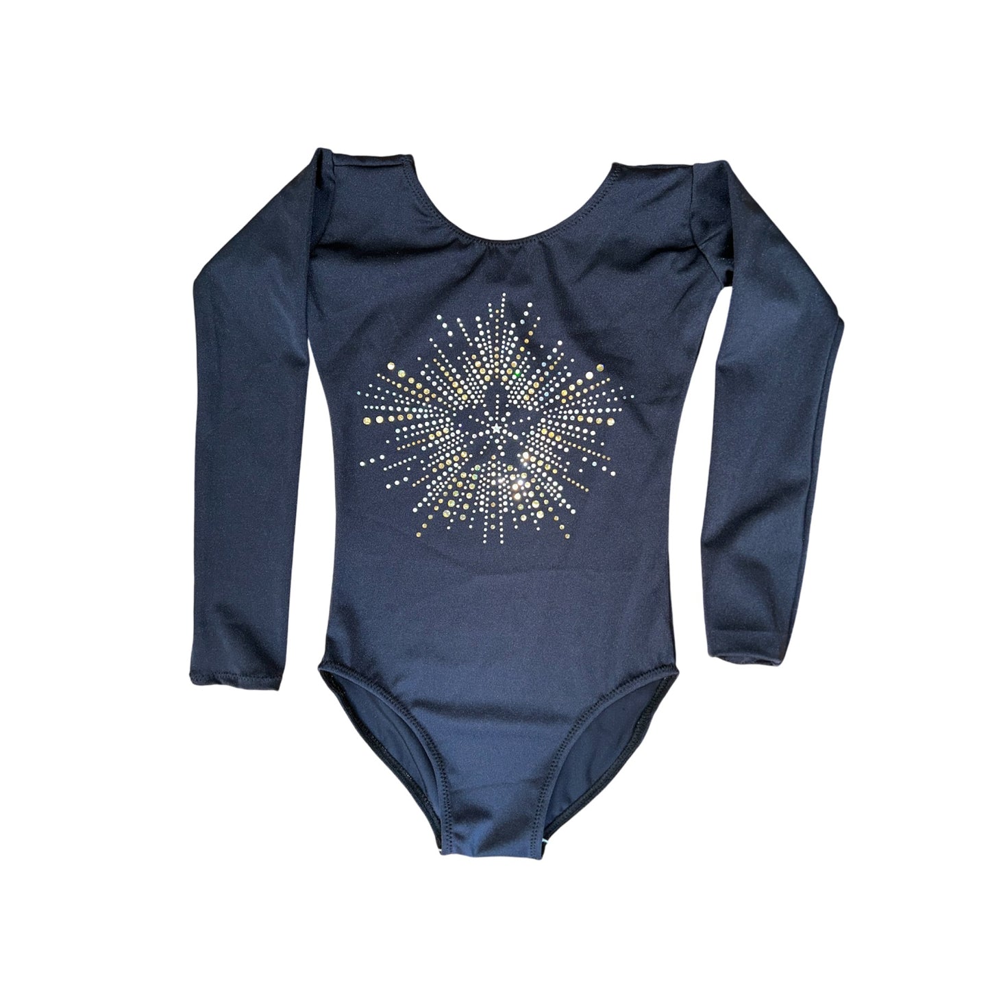 Long sleeve black leotard with stoned motif