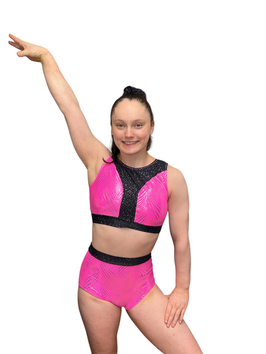 Jewel Pink/black two-piece set