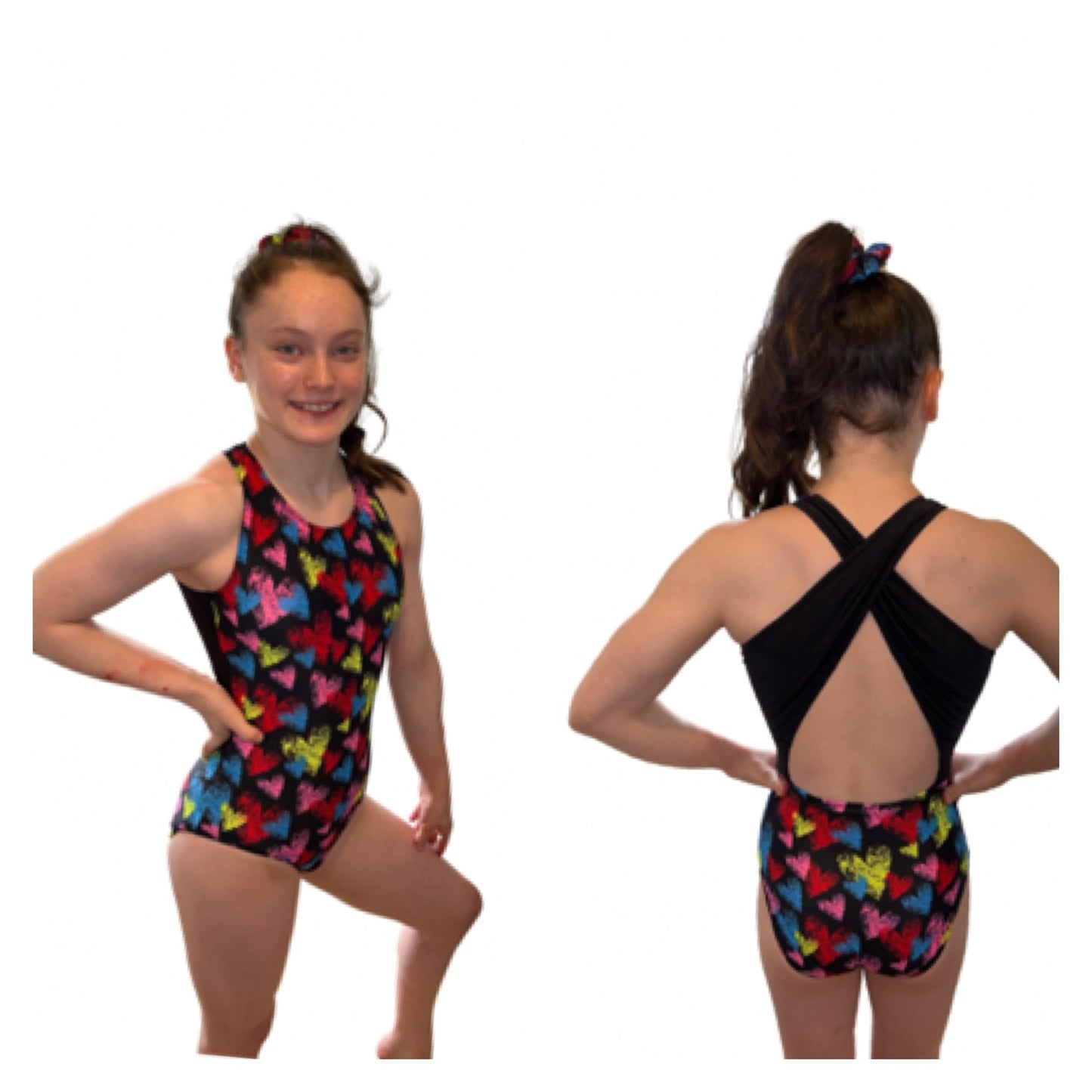 Gymnastics/Dance multi hearts design cross back leotard